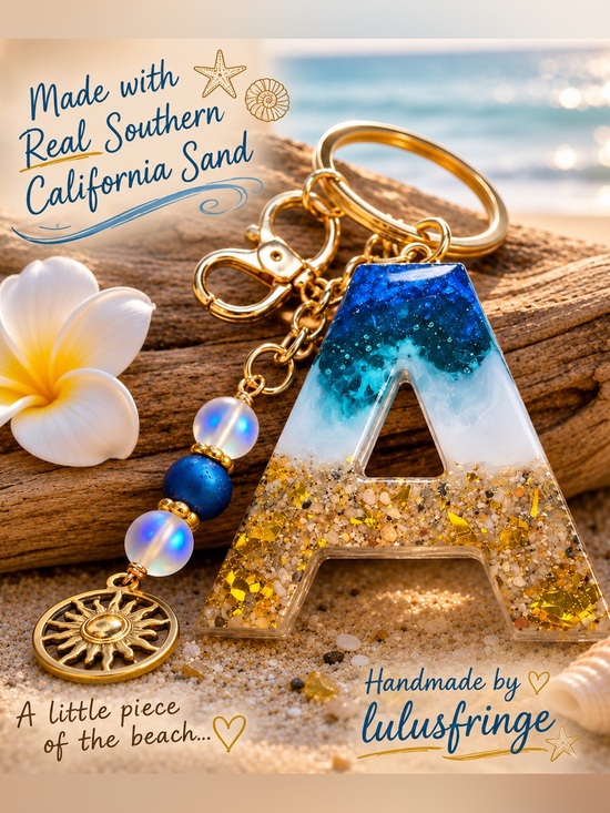 Artisan Handbags - REAL California Sand Custom Artisan Blue and Gold Keychain Accessory